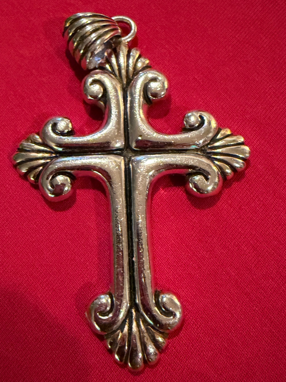 Barse Ornate Silver & Gold Decorative Cross Pendant - Classic Scroll Design